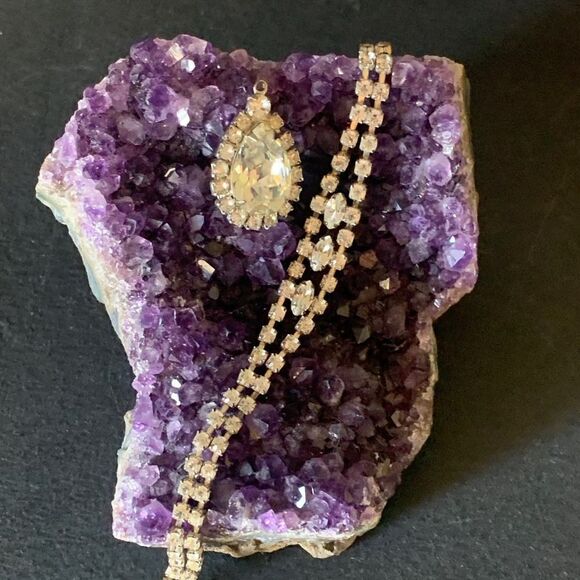 Vintage Pear shape Crystal pendant and Bracelet, in Silver plate, Unmarked - Picture 2 of 3